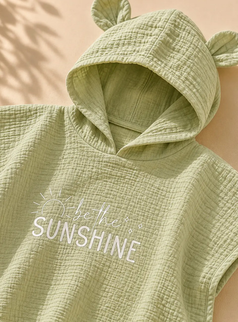 Soule Baby Organik Müslin Panço Havlu – Sunshine Nakışlı Somon Çocuk & Bebek Plaj Pançosu