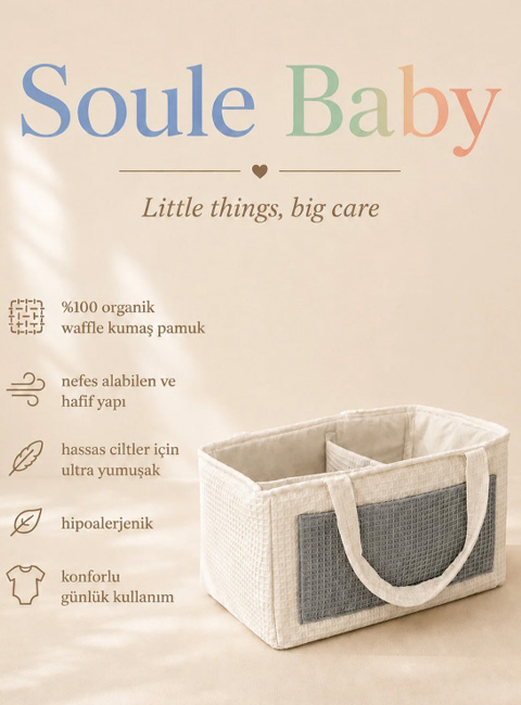 Soule Baby Waffle Kumaş Çok Bölmeli Bebek Düzenleyici Organizer – Nefes Alabilir, Hafif ve Yumuşak