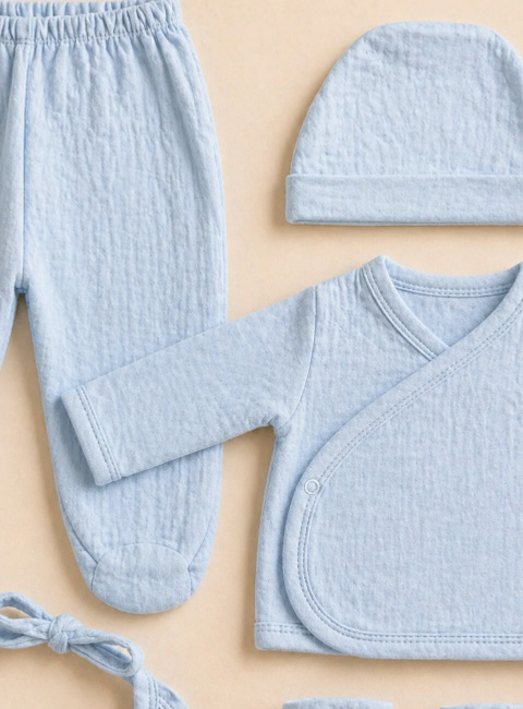 Soule Baby Premium %100 Pamuk Organik Müslin Nefes Alan 5’li Bebek Seti – Soft Mavi