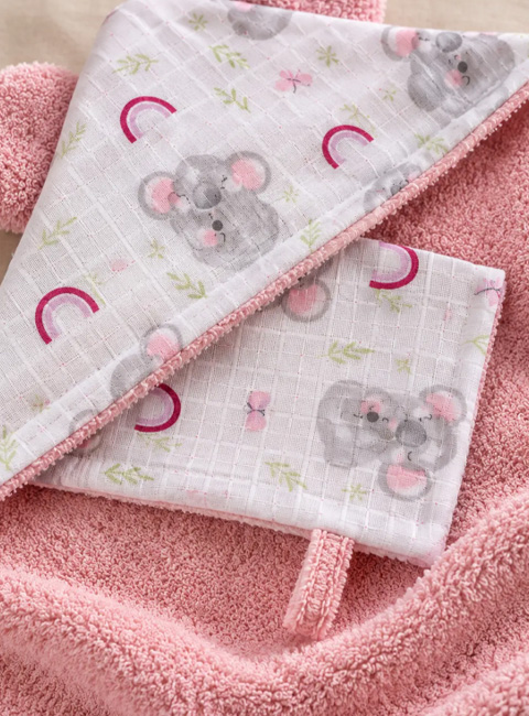 Soule Baby Organik Pamuk Kapüşonlu Bebek Havlusu ve Müslin Banyo Keseli 2'li Set – Çift Taraflı Banyo Havlusu Kundak