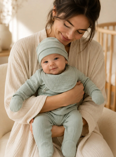 Soule Baby Premium %100 Pamuk Organik Müslin Nefes Alan 5’li Bebek Seti – Soft Mint