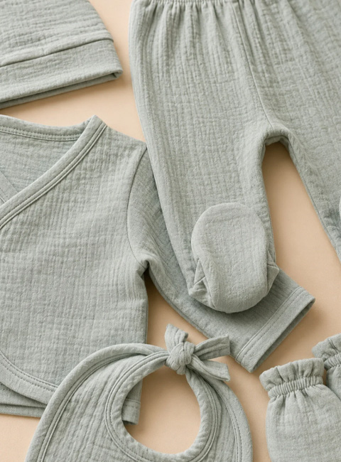Soule Baby Premium %100 Pamuk Organik Müslin Nefes Alan 5’li Bebek Seti – Soft Mint
