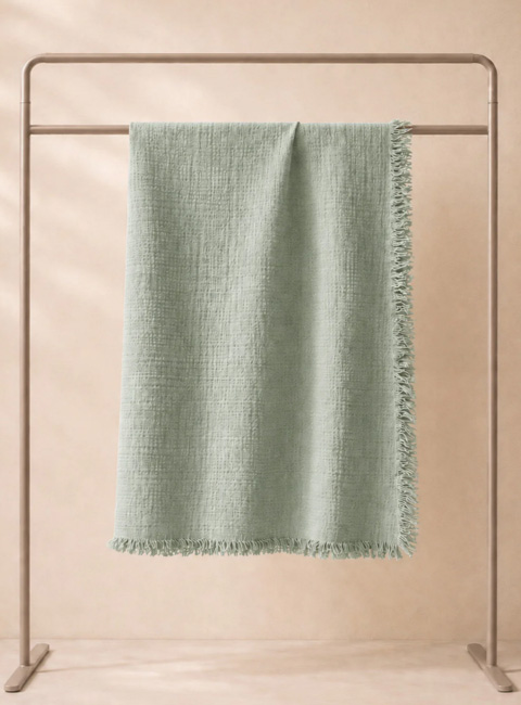 Soule Baby 4 Katlı Premium Organik Müslin Bebek Battaniyesi 100x115 cm Mint Yeşil Püsküllü Örtü