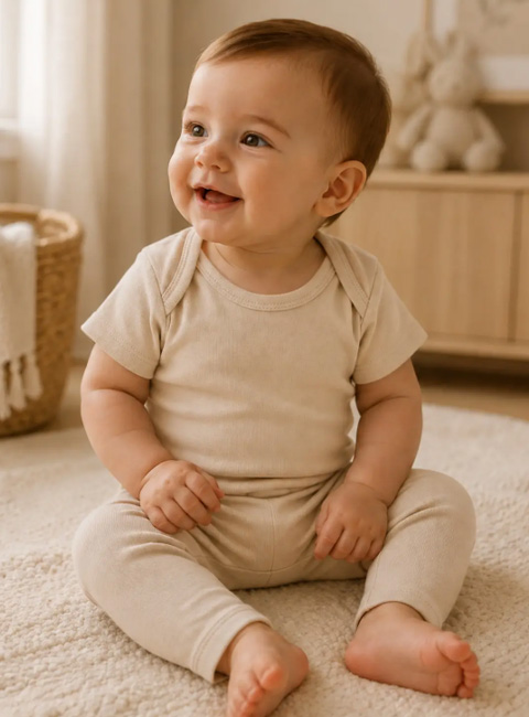 Soule Baby %100 Organik Pamuk 2’li Kısa Kollu Bebek Zıbın Seti – Premium Yumuşak Bej
